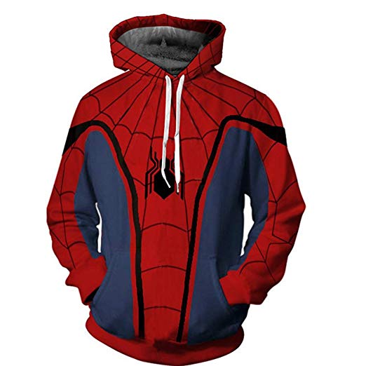 GERGER BO Men's 3D Digital Print Spiderman Pullover Hoodie Hooded Casual Sweatshirt