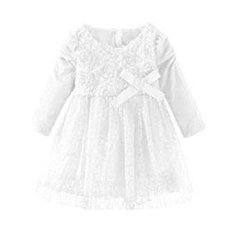 LittleSpring Baby Girls' Party Dresses Flowers Lace Wedding Dress with Bowknot