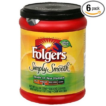 Folgers Simply Smooth Ground Coffee, 11.5 Ounce Tubs (Pack of 6)