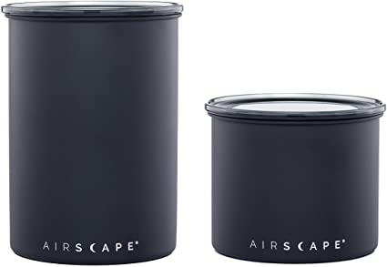 Airscape Coffee and Food Storage Canister - Patented Airtight Lid Preserve Food Freshness, Stainless Steel Food Container, Matte Black, 4" & 7" Set