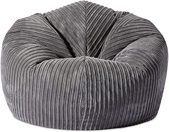 Gilda | CLASSIC Giant Adult Beanbag Soft & Comfy Gaming Jumbo Corduroy Bean Chair Filled With Virgin Beans Beautiful Home Accessory Moulds To Shape Delivered Filled (90x90cm,Grey)