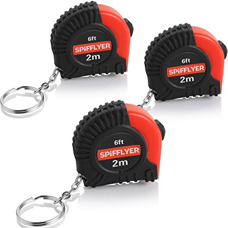 Spifflyer Mini Measuring Tape Keychain 6FT/2M, PVC Coated Bright Tape, Metric and Imperial Scale- Portable Measure Ruler With Key Ring, 3-Pack, S22033