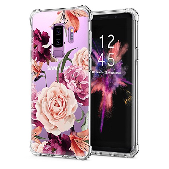 Galaxy S9 Plus Case,Samsung Galaxy S9 Plus Case with Flower,LUOLNH Slim Shockproof Clear Floral Pattern Soft Flexible TPU Back Cover for Samsung Galaxy S9 Plus 2018(Purple)