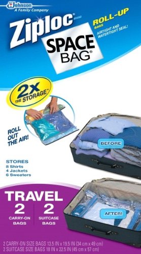 Space Compressible Bag BRS-9212ZG Vacuum-Seal Travel Roll Bags, Set of 4