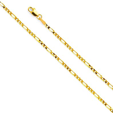 14k Yellow Gold Solid 2.5mm Figaro Chain Necklace with Lobster Claw Clasp