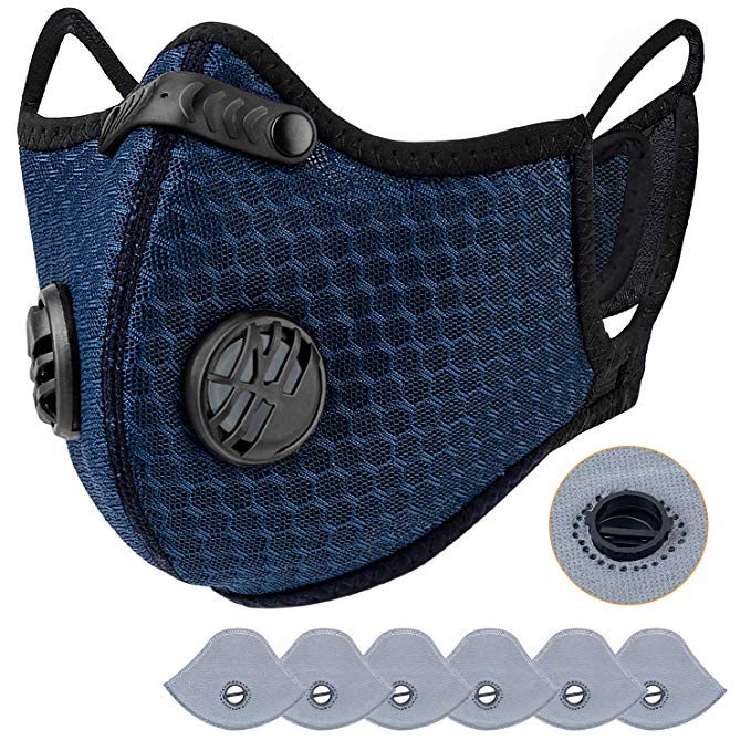 AstroAI N99 Reusable Dust Mask with Filters - Personal Protective Adjustable for Woodworking, Flu, Construction, Allergies, Pollen, Outdoor (Blue, 1 Mask   6 Extra Activated Carbon Filters Included)