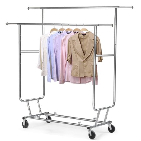 Yaheetech Commercial Grade Double Bar Rolling Collapsible Garment Sales Rack