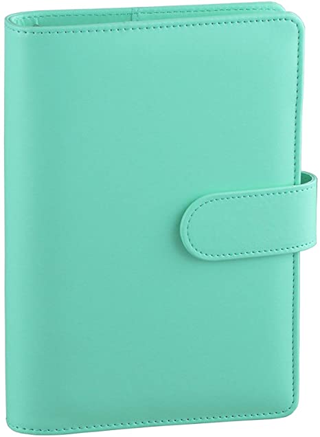 Antner A6 PU Leather Notebook Binder Refillable 6 Ring Binder for A6 Filler Paper, Loose Leaf Personal Planner Binder Cover with Magnetic Buckle, Light Green