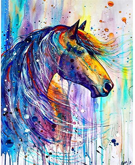 Diamond Painting Paint by Numbers for Adults, DIY Paint by Number Kits for Kids Beginner on Canvas, Color Horse 12x16inch