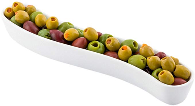 White Porcelain Olive Plate - Swerve Design, Beautiful Presentation - 9 Inches - 6 oz - 1ct Box - Restaurantware