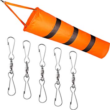 Blulu Windsock Dual Swivel Clip Kit 1 Piece Airport Windsock Orange Wind Sock Bag with Reflective Belt and 5 Dual Swivel Clips for Wind Direction and Strength Indicating