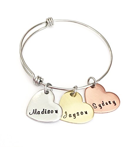 Mothers Bangle Mixed Metal Hand Stamped Bracelet