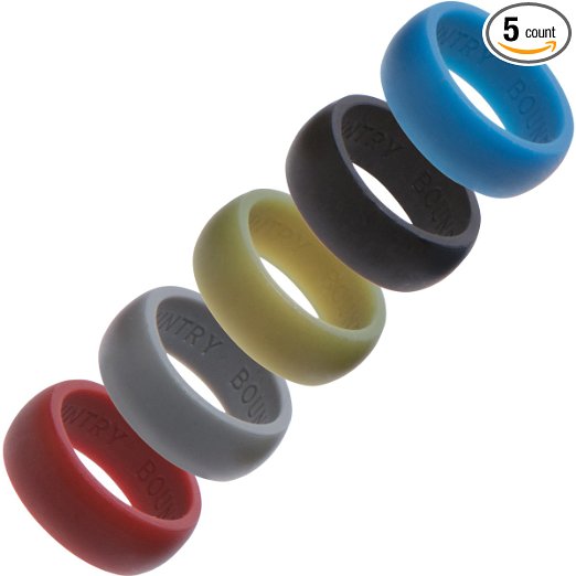 Country Bound Silicone Rings Men 5 Pack - For Active Lifestyles, Gym & Outdoor Enthusiasts, High Quality Rubber Wedding Rings - Safe, Hypoallergenic, Silicone Ring for Men, Won't Pinch Skin!