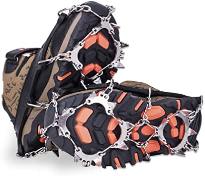SPGOOD Ice Cleats Crampons 1 Pair for Boots Shoes Women Men Kids 19 Stainless Spikes Traction Cleats Fishing Hiking Walking Mountaineering Climbing