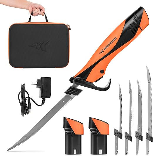 KastKing Speed Demon Pro Lithium-ion Electric Fillet Knife - Cordless Rechargeable Fishing Knife with 4 Blades, High Torque Motor with Extended Battery Life, Ergonomic Handle and Custom Carry Case