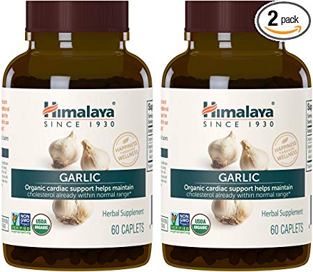 Himalaya Organic Garlic for Immune, Heart and Cholesterol Support, 1400 mg, 60 Caplets (2 PACK)