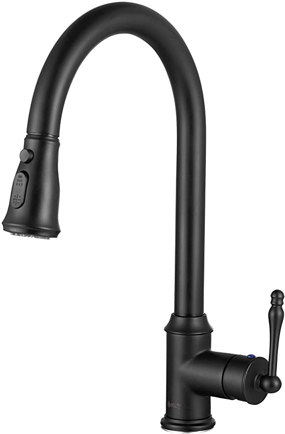 AKDY Pull Down Kitchen Faucet, 3-Function High-Arc Faucet, Single Handle Easy Installation, 58 Inch Flexible Hose, Premium Brass with Ceramic Valve (Matte Black)