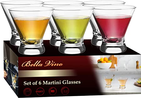 6 PIECE SET of Stemless Martini Glasses, Perfect as short Martini Glass, Cocktail Glasses or for [8 Ounce] cosmopolitan glasses Margarita, Whiskey, Gin, Tequila, Bar Drinking Glasses Goblet Gift Set,