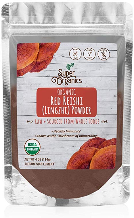 Super Organics Red Reishi Mushroom Powder | Healthy Immunity – Organic, Vegan & Non-GMO, 4 Oz