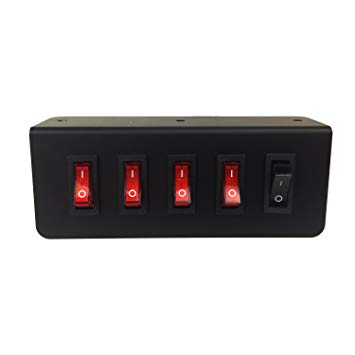 Abrams Taurus Premium 12V Switch Box Panel - (4) ON/OFF Rocker Switch with LED Light & (1) Momentary Switch Plate - 2 x 15 Amp Inline Fuse - Dimensions: 5.74"L x 2.2"H x 1.57"D