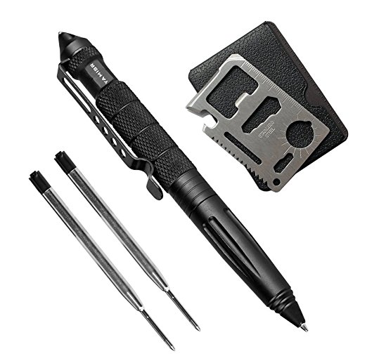 Tactical Pen - Self Defense Pen,Black Ball Point,Emergency Glass Breaker,DNA Collector 4 in 1 Multitools by YAMISR - Black