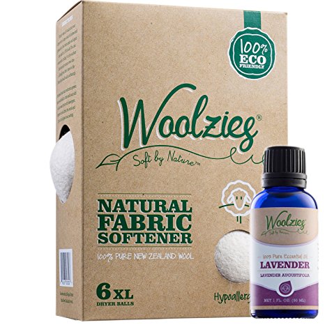 Woolzies 6 Pack XL 100% Pure Wool Dryer Balls Natural Fabric Laundry Softener + Woolzies 100% Pure Lavender Essential Oil Combo