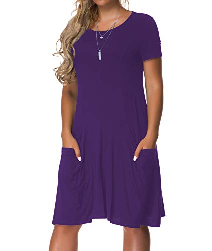 VOIANLIMO Women's Plus Size Casual Loose T Shirt Mini Dress with Pockets