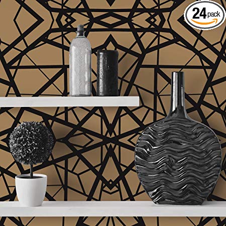 RoomMates RMK10688WP Peel and Stick Wallpaper, 20.5" Wide x 16.5, Gold/Black