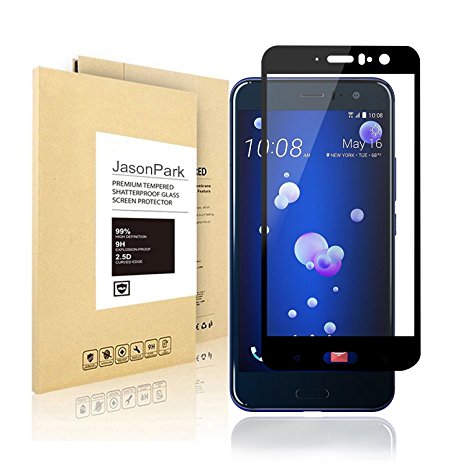 HTC U11 Screen Protector, Jasonpark 3D Tempered Glass Screen Protector 9H [Bubble Free] [Scratch Proof] [Full Coverage] HD Glass Screen Protector for HTC U11(Black).