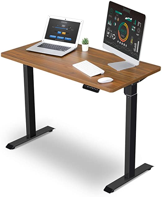 Forfar Electric Standing Desk Foladable Stand Up Desk Workstation Single Motor Adjustable Height Width Office Sit Standing Table,Black Frame   48 in Walnut Table Top