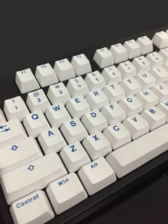 Vortex White Doubleshot PBT Keycaps with blue infill - 104 Keycaps for Mechanical Keyboards cherry switches
