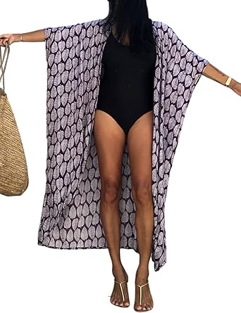 Bsubseach Stylish Tie Dye Open Front Long Kimono Swimsuit Cover up for Women