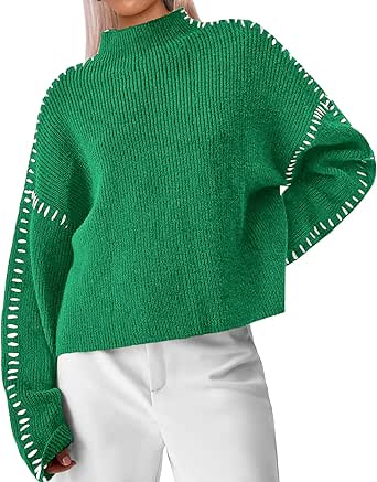 Bloggerlove Womens Oversized Sweaters Long Sleeve Mock Neck Color Block Chunky Knit Casual Pullover Sweater Fall Tops 2024