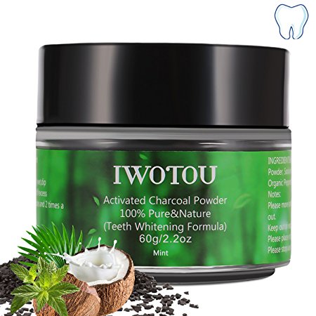Iwotou Teeth Whitening Charcoal Powder, Natural Activated Charcoal Teeth Whitener of Organic Coconut Shells with mint flavor [UPGRADE Special Formula - EASIER To Rinse] (Mint)