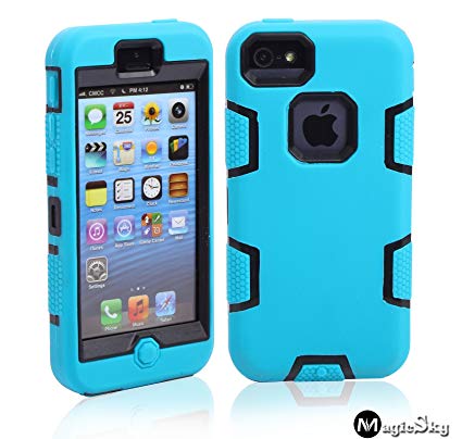 5C Case, iPhone 5C Case Cover, Magicsky Full Body Hybrid Impact Shockproof Defender Case Cover for Apple iPhone 5C, 1 Pack(Black/Blue)