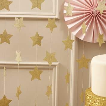 Ginger Ray Pastel Perfection Sparkling Star Garland Bunting for Weddings or Parties, Gold
