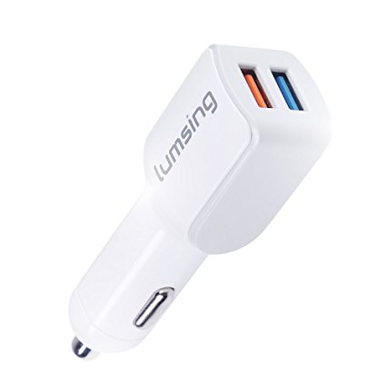 QC2.0 Car Charger: Lumsing 24W Dual Port USB Car Charger with Quick Charge 2.0 Technology for Samsung Galaxy S7/S6/ Edge/ Edge , Note 5/ 4/ Edge, LG G5, Nexus 6 and More, White