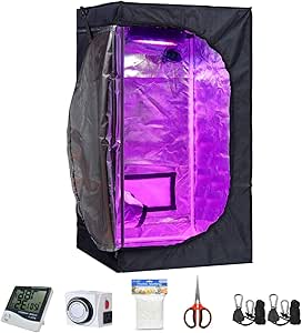 Hydroponic20 X20 X48 Indoor Grow Tent Kit W/Analog Timer Humidity Monitor Bonsai Shear 5'X15' Net Treill Grow Light Hangers for Indoor Plant Growing (20"X20"X48")