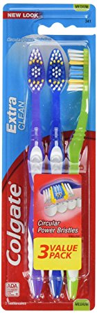 Colgate Extra Clean Toothbrush, Medium, 3 Count