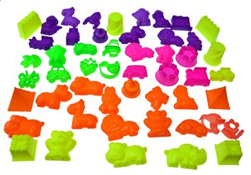 50 Piece Deluxe Kinetic Sand Molds Set - Safari Animals, Mini Castles and Geometric Shapes (Sand not included) Compatible with Sands Alive!, Kinetic Sand, Brookstone Sand, Moon Sand, Any Molding Sand