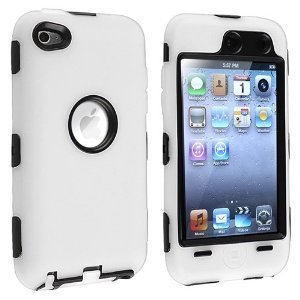 Hybrid Case compatible with Apple iPod touch 4th Generation, Black Hard / White Skin
