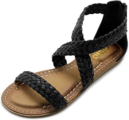 Ollio Women's Shoe Cross Braided Multi Color Flat Sandal