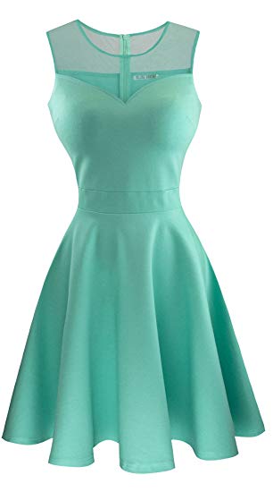 Sylvestidoso Women's A-Line Pleated Sleeveless Little Cocktail Party Dress with Floral Lace