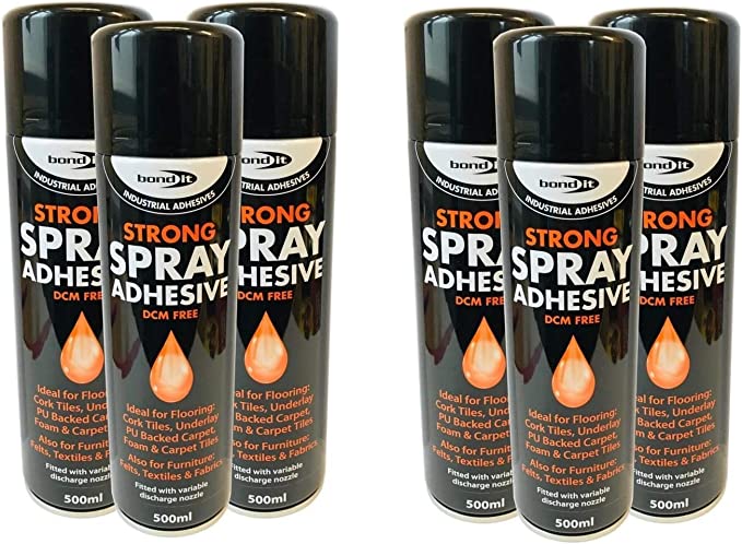 (6 Tins) 500ml Bond it spray Contact adhesive Super Strong carpet tiles underlay spray glue