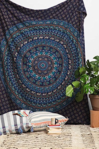 Large Hippie Tapestry, Hippy Mandala Bohemian Tapestries, Indian Dorm Decor, Psychedelic Tapestry Wall Hanging Ethnic Decorative Urban Tapestry (90x90 inches) (Multi Color)