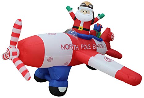 Animated - 8 Foot Wide Christmas Inflatable Santa Claus Flying Airplane Blow Up Yard Decoration