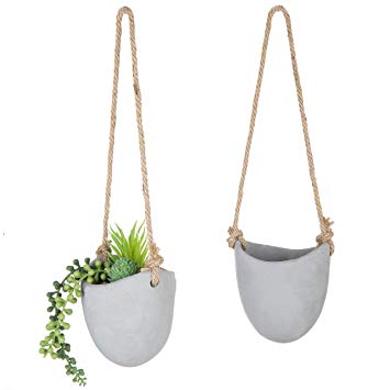 MyGift 4-Inch Gray Cement Wall-Hanging Succulent Planter Pots, Set of 2