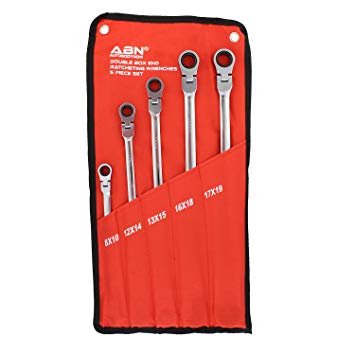 ABN Extra Long Flex Head 12 Point Double Box End Ratcheting Wrenches 5-Piece Wrench Set Metric 8mm, 10mm, 12mm-19mm