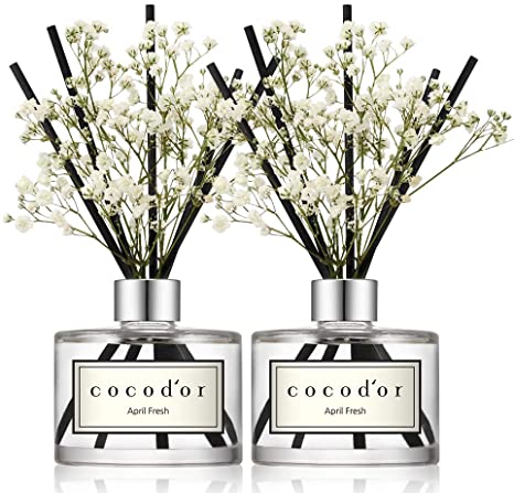 Cocod'or Preserved Real Flower Reed Diffuser, April Breeze Reed Diffuser, Reed Diffuser Set, Oil Diffuser & Reed Diffuser Sticks, Home Decor & Office, 2 Pack