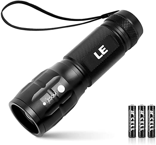 LE LED Torch, Adjustable Focus Tactical Flashlights, Powerful Handheld Torch, Pocket Size, 3 AAA Batteries Included